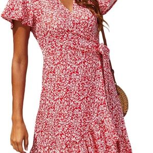 Floral Red Wrap Dress